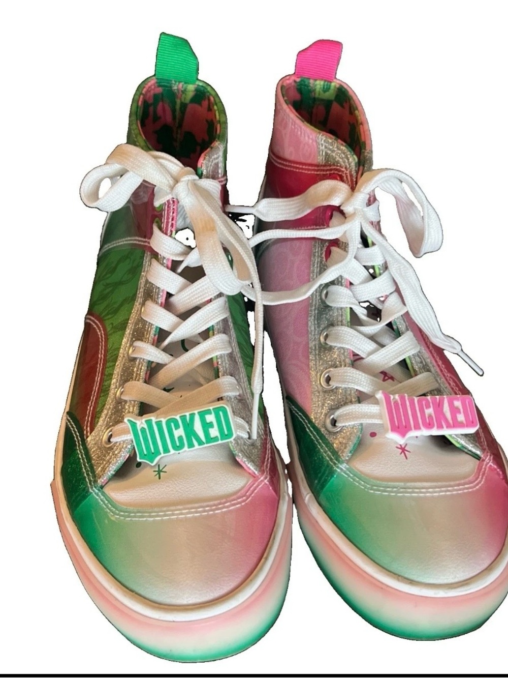Womens Pink & Green Gradient High-Top Sneakers - Wicked Accent